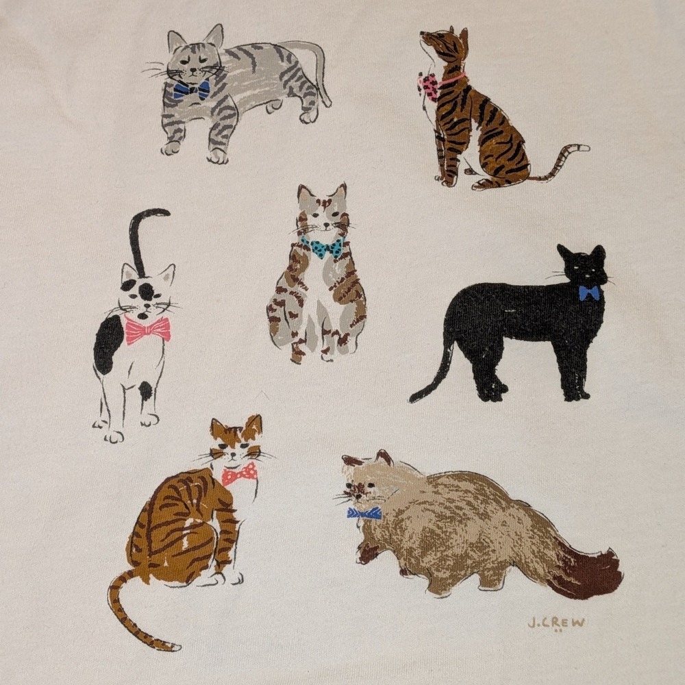 J.Crew Womens Collector Tee White Cat Graphic Bow Tie Cotton T-Shirt Small - Picture 3 of 8